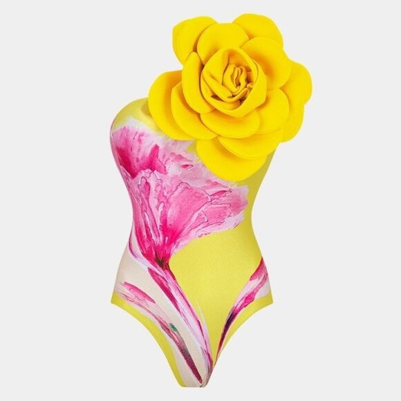 Runway Evening Cocktail Couture Flower Sexy Swimsuit Bodysuit Top Skirt Dress